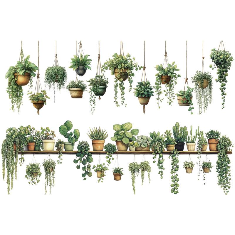 Green Potted Plant Wall Stickers for Living Room Hanging Potted Wall Decals Bedroom Home Wall Decoration Background