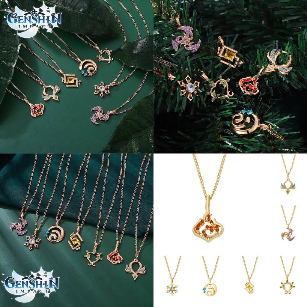 Genshin Impact Vision Element Diamond Pendant Necklace Alloy Chain Zircon Inlaid