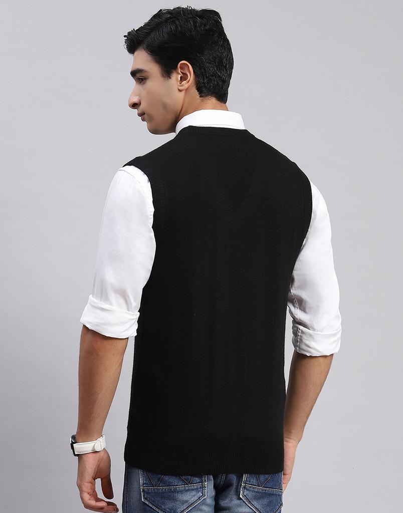 Monte Carlo Mens Black Solid V Neck Sweater