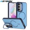 KEYSION Matte Skin Feel Lens Stand Phone Case for Samsung A55 5G A35 A25 A15 4G Magnetic Shockproof Back Cover for Galaxy A05S