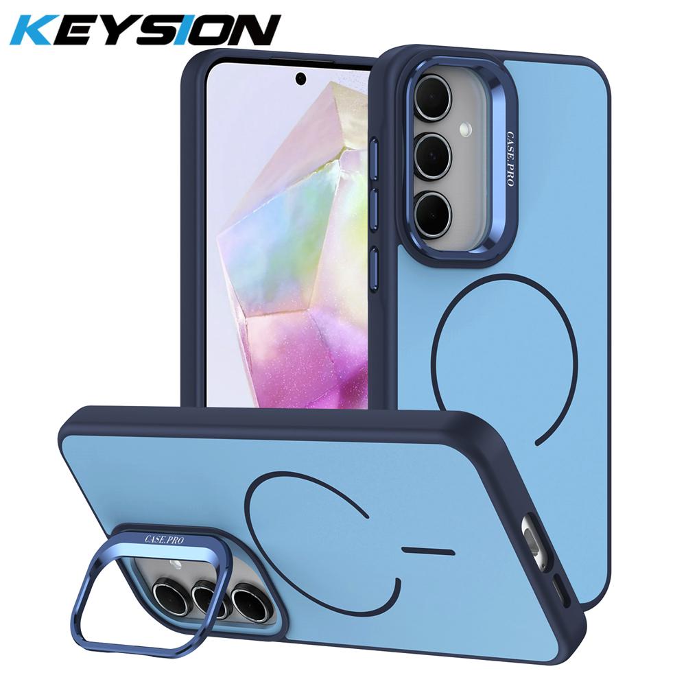 KEYSION Matte Skin Feel Lens Stand Phone Case for Samsung A55 5G A35 A25 A15 4G Magnetic Shockproof Back Cover for Galaxy A05S