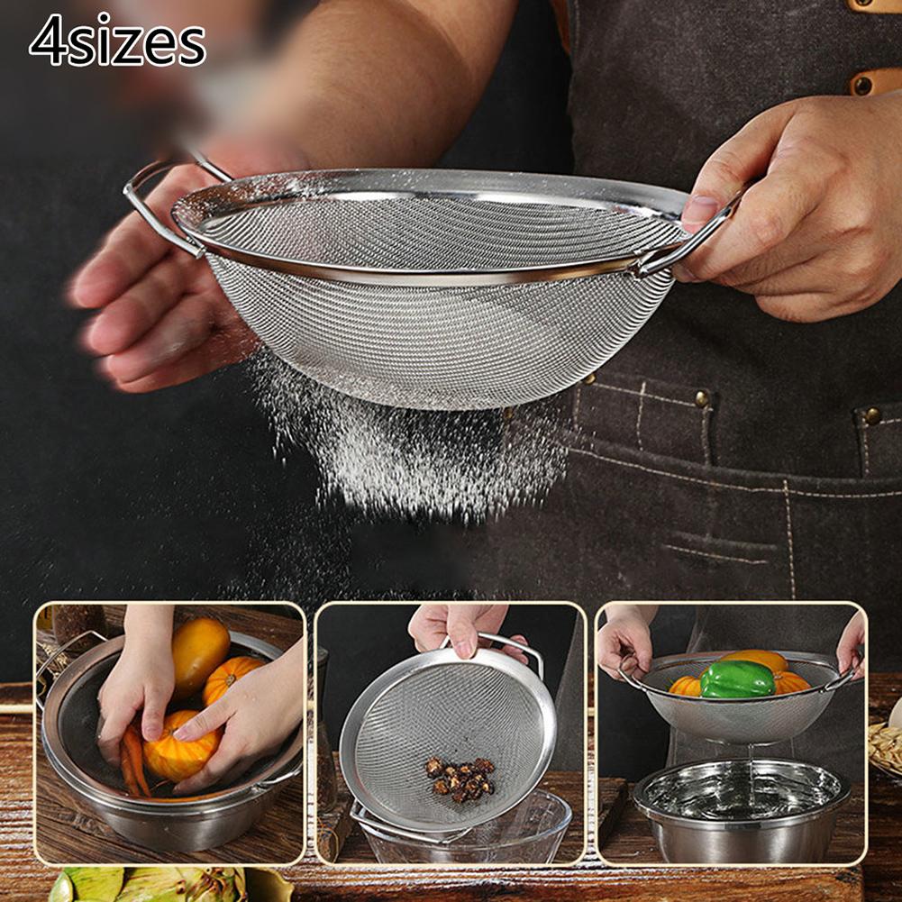 Circular Shape Double Handle Basket Stainless Steel Sieve Effective Sieving