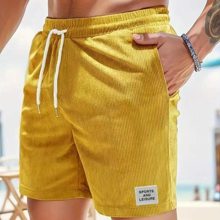 Summer Men Corduroy Sweatpants Casual Shorts Men's Beach Shorts Basketball Short Trousers Solid Color Label Sportswear Men