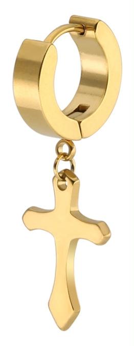 

Золотая серьга КРЕСТ TU прозрачный