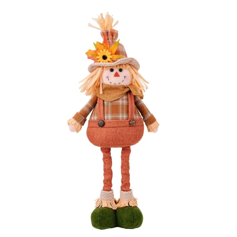 Thanksgiving Harvest Season Scarecrow Ornament Adjustable Doll Tabletop Decoration for Home Retractable Figurine