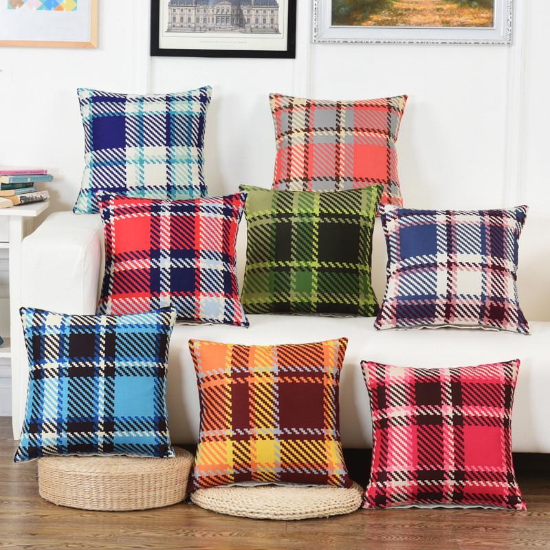 45x45cm Classical Geometric Plaid Cushion Cover Cotton Linen Home Living Room Bedroom Throw Pillow Case