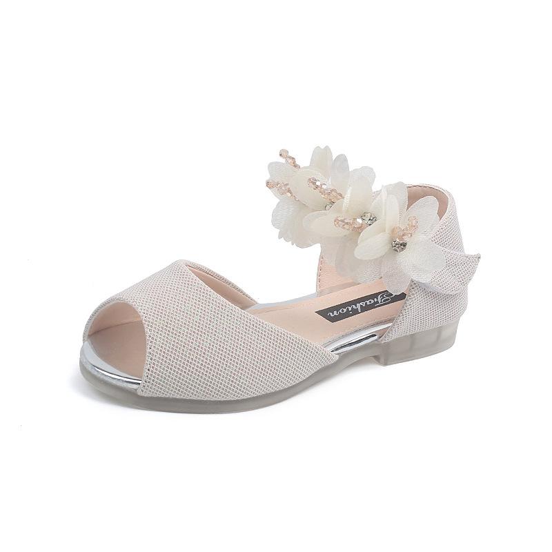 Girls' Summer Rhinestone Flower Sandals - Soft Sole Princess Dance Shoes