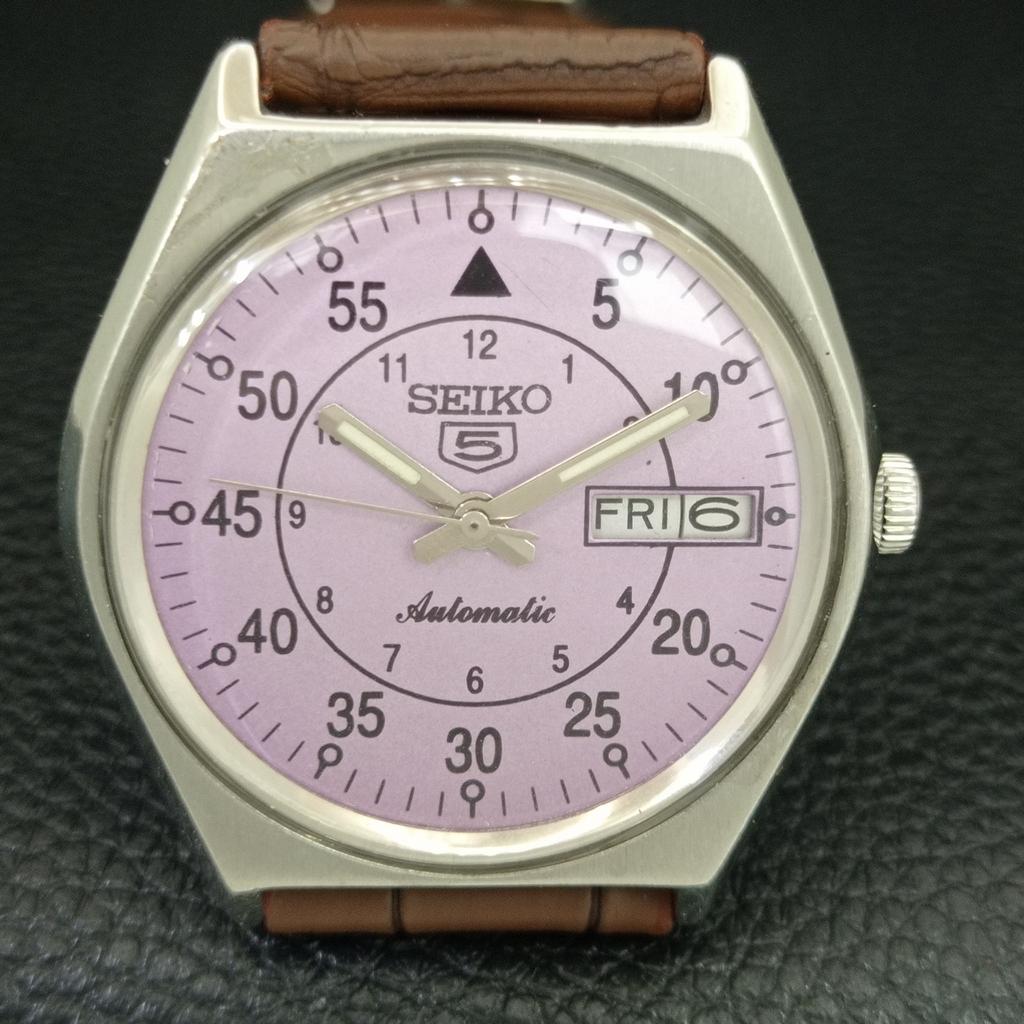 VINTAGE SEIKO 5 AUTOMATIC 6309A JAPAN MENS PURPLE COLOR DIAL WATCH a708375-1