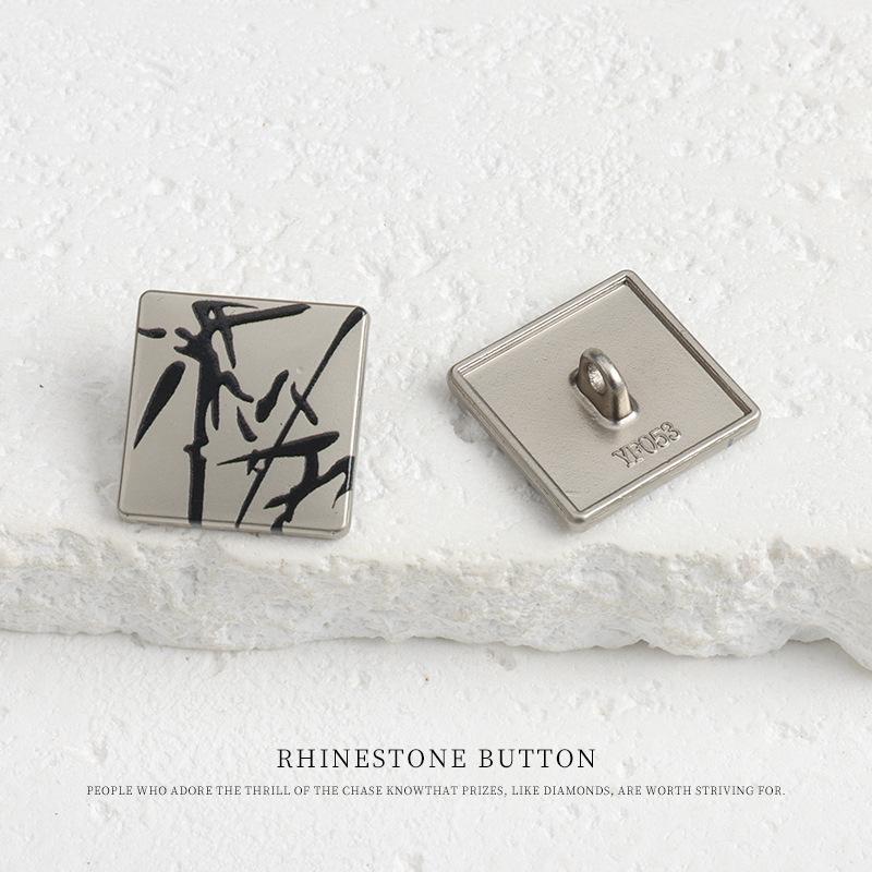 

5pcs Guochao Chinese Retro Square Pattern Buttons Chinese Hanfu Jacket Sweater Cardigan Buttons 17mm fog silver + bamboo