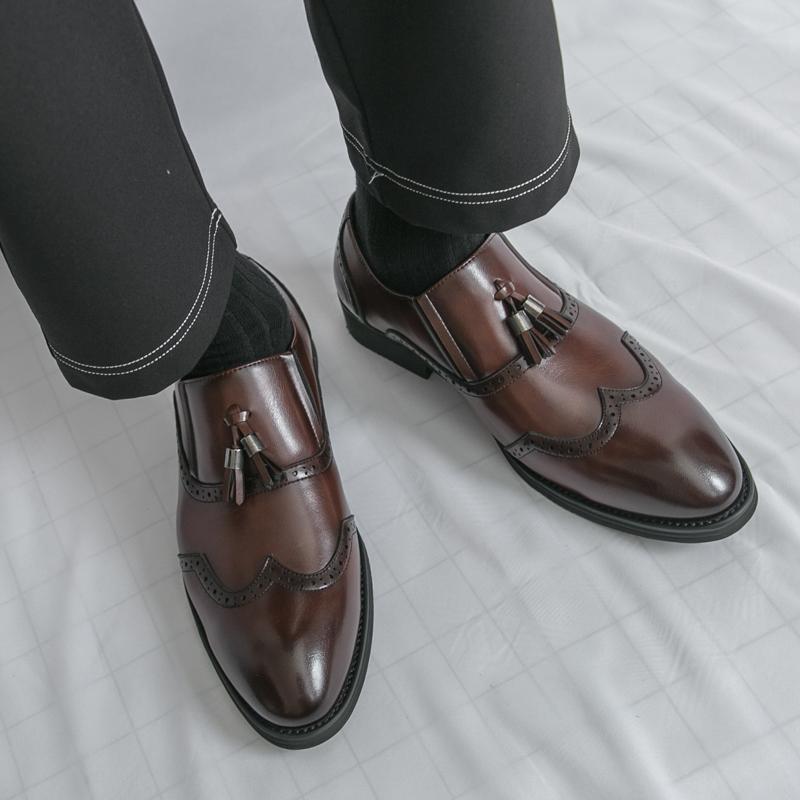 Men Loafers Leather Brogues Shoes Formal Business Wedding Dress Prom Black Shoes Large Size