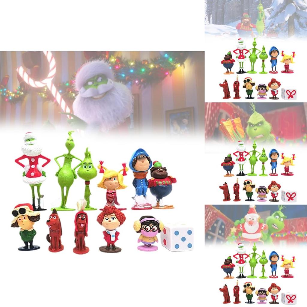 12 Entzückende Grinch-Figuren Weihnachten Thema Grüne Fellcharaktere Sammlerdeko