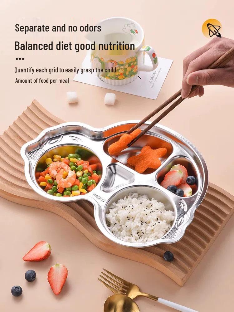304 Stainless Steel Cartoon Divided Plate for Kids – Perfect for Kindergarten and School Canteens