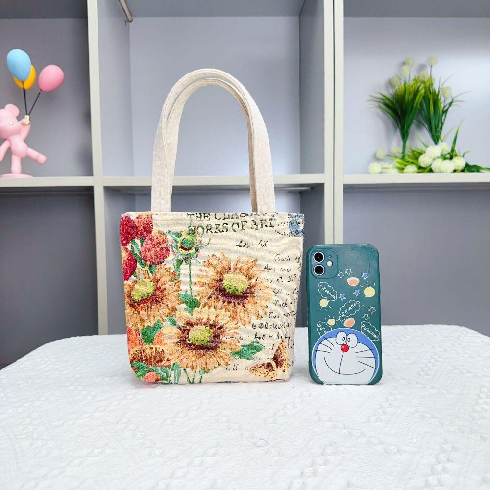 Popular Canvas Bag, Mobile Phone Change Bag, Cartoon Bag, Double-sided Jacquard Hand Bag, Cute Small Bag with Embroidery Pattern.