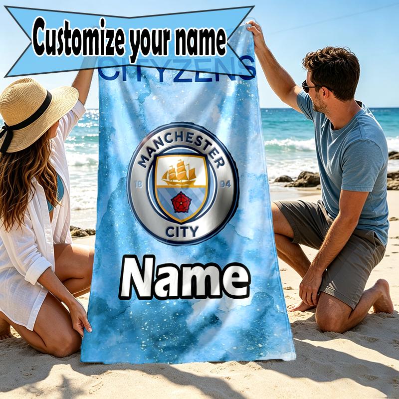 Kişiye Özel İsimli Manchester City FC Baskılı Plaj Havlusu, Gezi Kamp Plaj Partisi Ev Dekorasyonu İçin, Aile ve Arkadaşlar İçin Doğum Günü Hediyesi