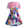 Girl Flower Unicorn Print T-shirt Dress, Pink Rainbow Casual Dress, Suitable for Children's Parties, Birthdays and Gifts