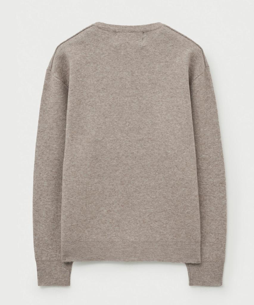 Seteo Basic Logo Jacquard Crew Neck Knit Beige