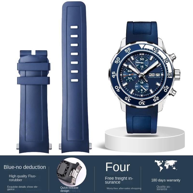 

High Quality Fluoro rubber watchband for IWC Aquatimer IW3768/3290/3568/3767 IW356802/376705 men Black silicone watch strap 22mm 22mm
