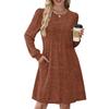 Women's Long Sleeve Pleated Round Neck Solid Color Casual Dress With Pockets