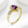 Southeast Asian Style Inlaid Purple Crystal Cubic Zirconia Copper Ring Exquisite Delicate Finger Ring for Women Fashion Jewelry