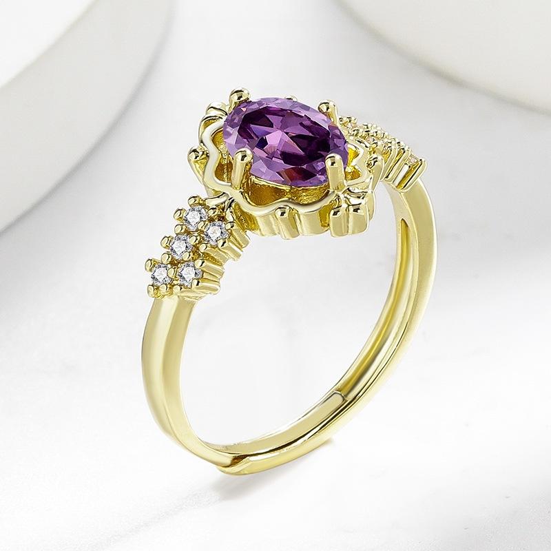 Southeast Asian Style Inlaid Purple Crystal Cubic Zirconia Copper Ring Exquisite Delicate Finger Ring for Women Fashion Jewelry