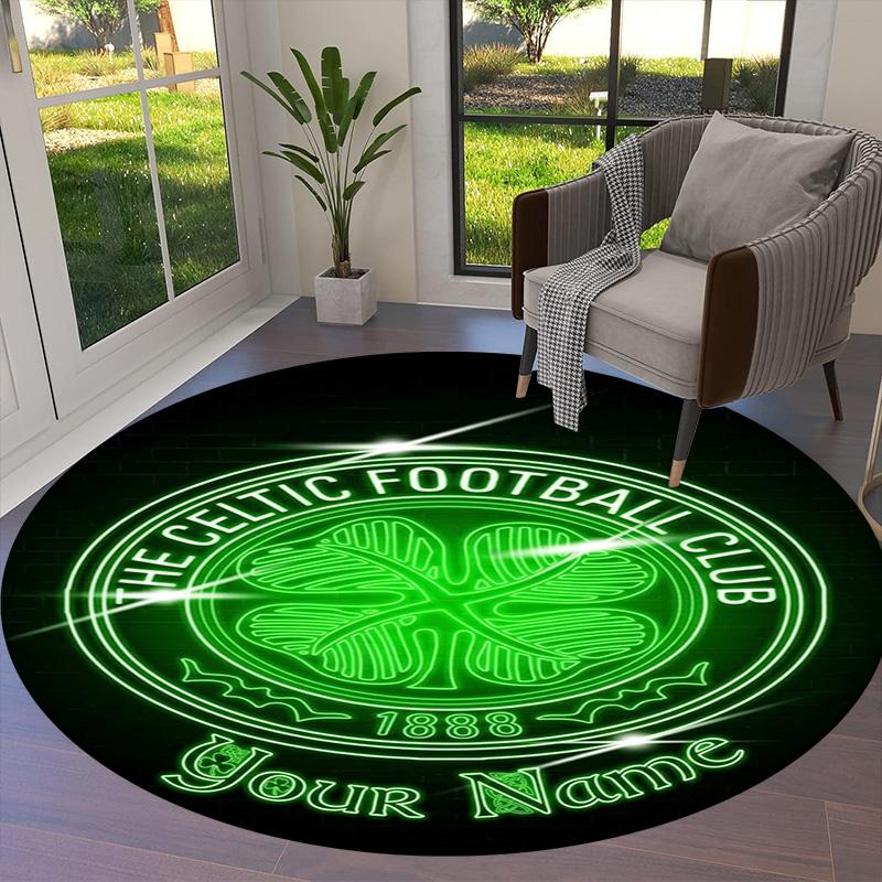 Celtic FC Wappen Benutzerdefinierter Name Runder Teppich Teppich für Wohnzimmer Schlafzimmer Sofa Spielzimmer Dekor Rutschfeste Bodenmatte