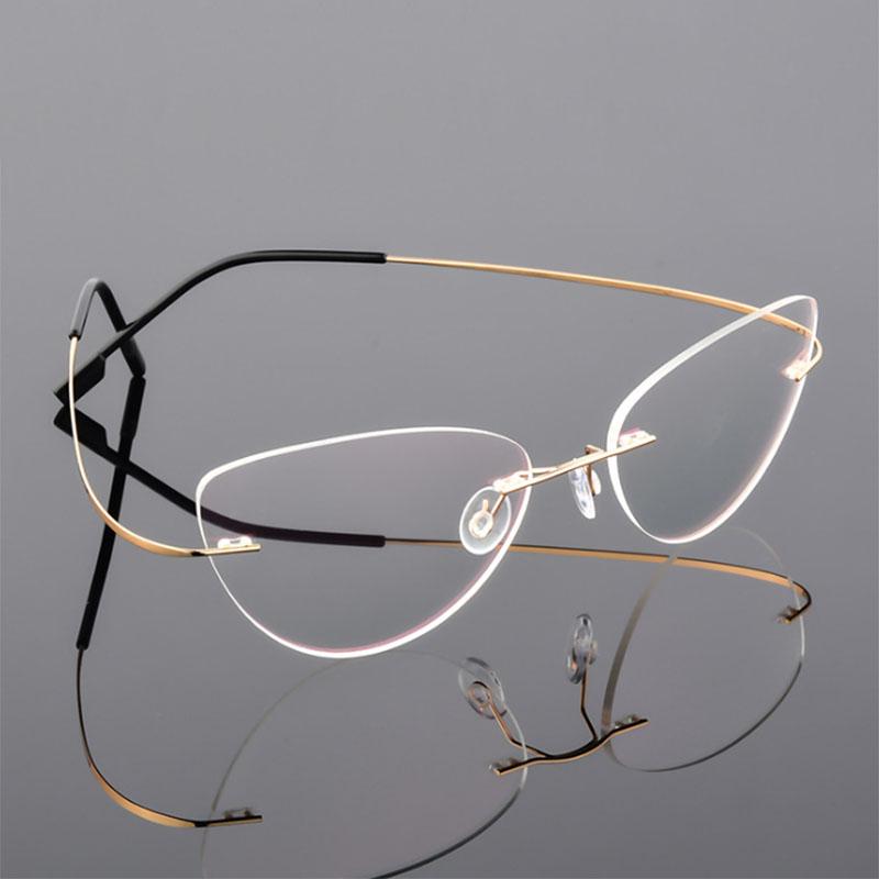 Rimless Cat Eye Titanium Alloy Glasses Men Ultralight Eyeglasses Women Frameless Eyewear Optical Myopia -0.5 -1.0 -1.5 To -6.0