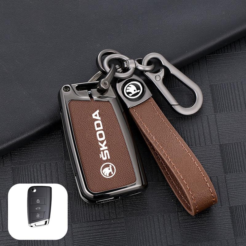 dclaq2 Zinc Alloy Car Key Fob Case Bag For Skoda Octavia A5 A7 Superb Kodiaq Fabia Karoq 2020 2021 Protector Shell Keychain Accessories