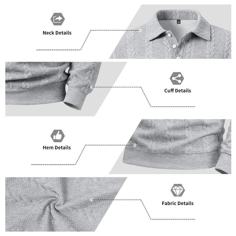 Men S Autumn Simple Polo Sweatshirt Long Sleeve Knit Solid Color