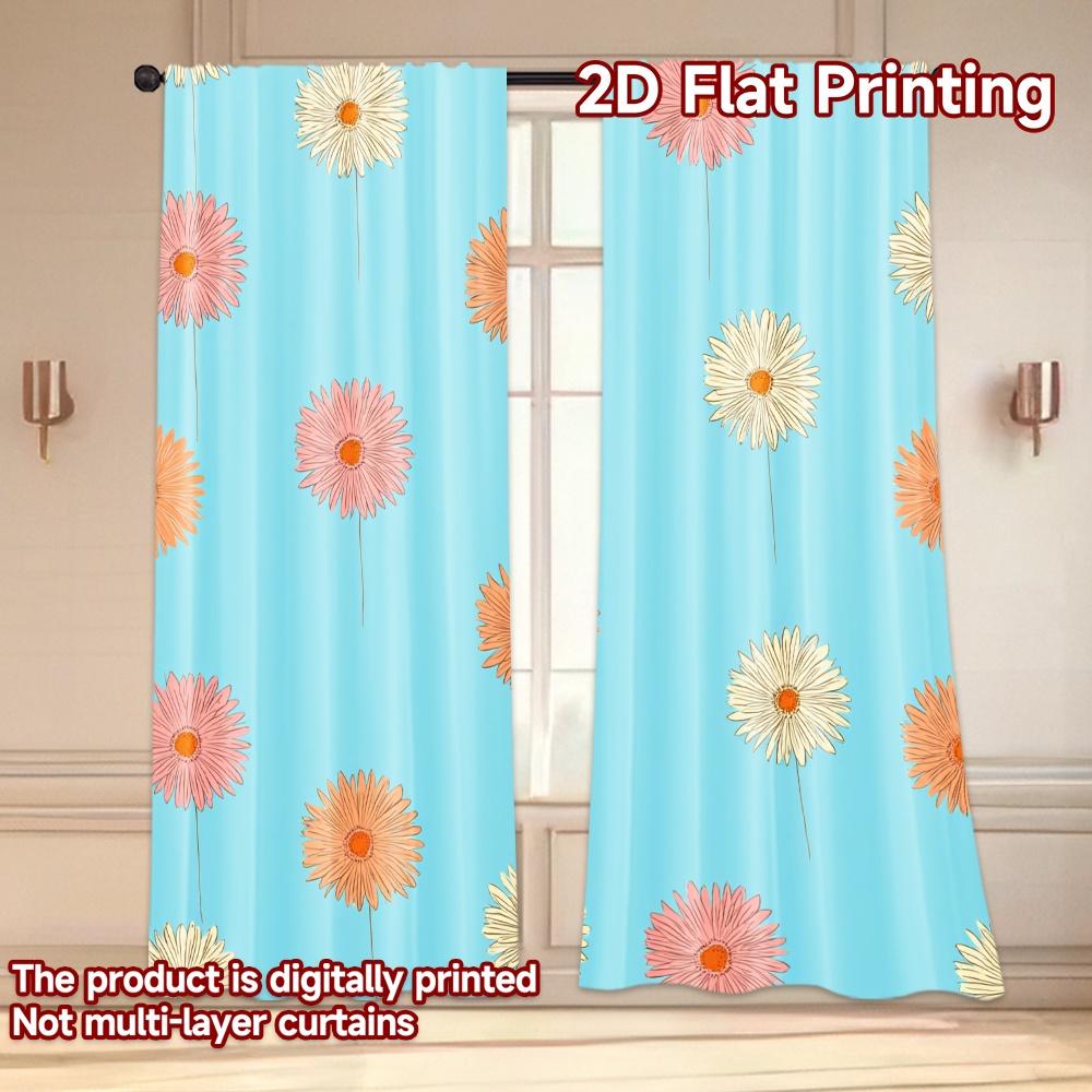 Set Of 2 Flat Printing Curtains Without Rod Floral Spring Delight Valentine Is Day Festival Popular Drapes Machine Made Polyester