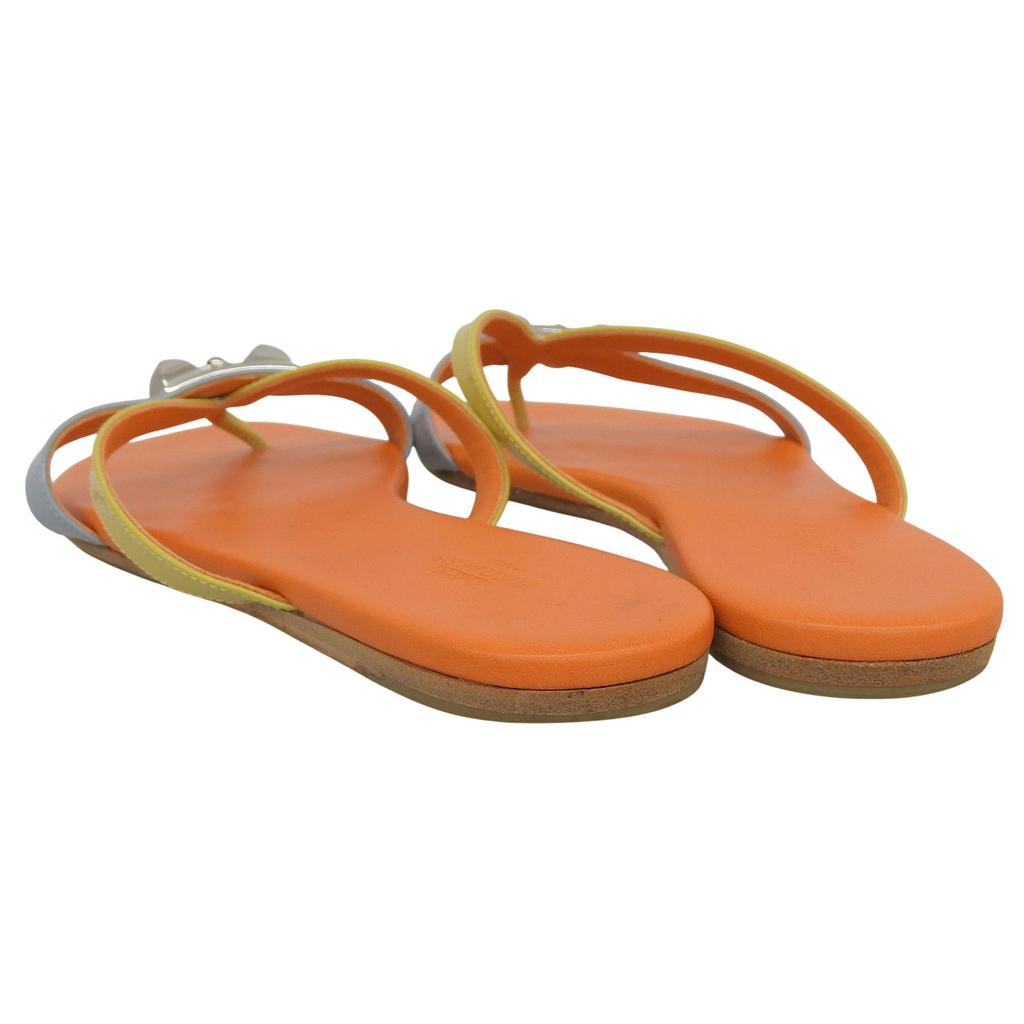 Great HERMES Sandals Orange Light Blue Yellow leather Women 36 Used