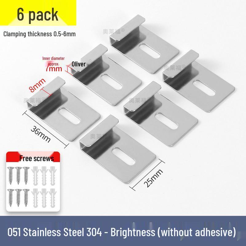 Stainless Steel Mirror Holder Clips, Square, Set of 4