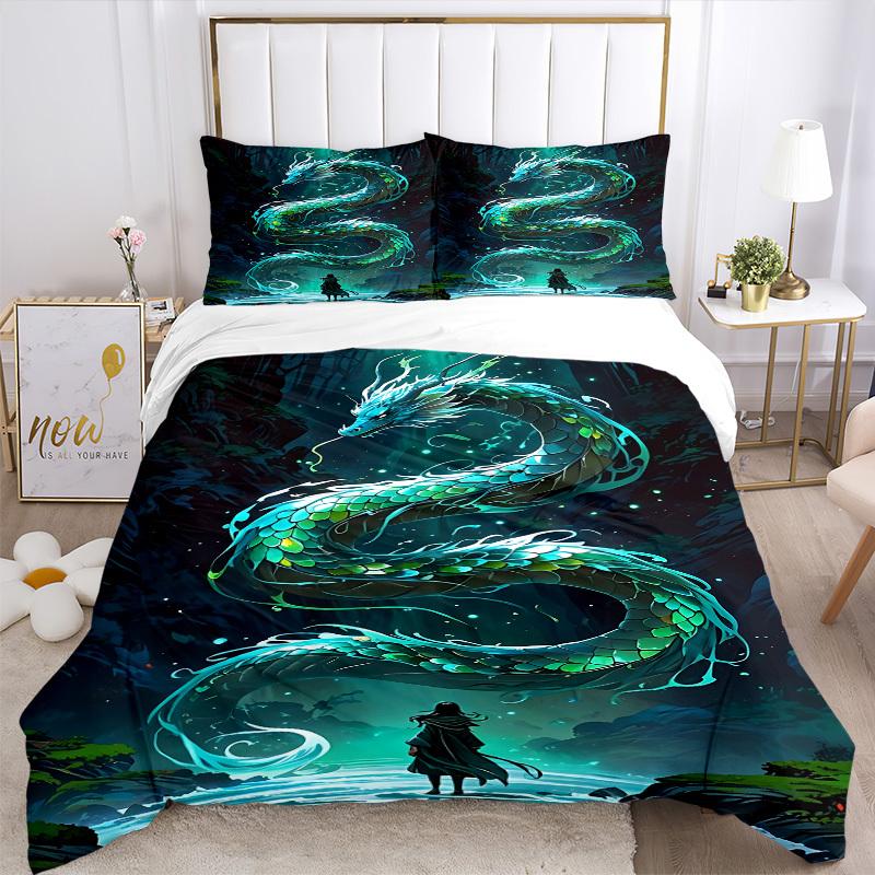 3pcs Dragon Fantasy 1Cover + 2Pillowcases, PillowInserts NotIncluded, Machine Washable, All - Season Use, Suitable for Bedroom Guest Room93