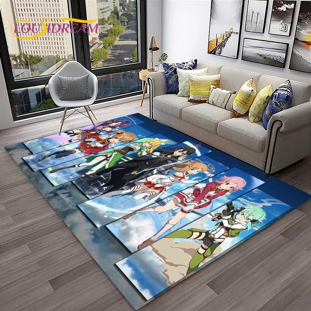 SAO Novel Cartoon Sword Art Online Carpet Rug for Home Living Room Bedroom Sofa Doormat Decor,kids Area Rug Non-slip Floor Mat