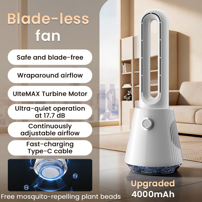 2026 Bladeless Electric Tower Fan Ultra Quiet Air Purification Circulation 3000mAh Rechargeable for Dormitory Desk Floor