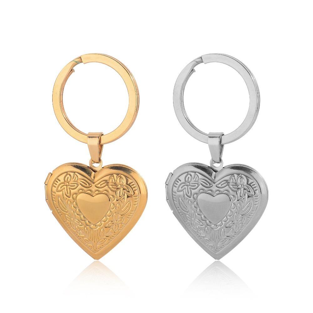 2Pcs Stainless Steel Photo Hold Pendant Charms Family Friendship Keychain  Bag Decor
