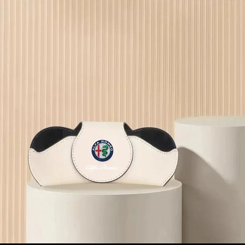 

Car Stickers For Alfa Romeo PU Leather Car Sunglasses Holder Sunglasses Case Clip Storage Box For Alfa Romeo Giulia Stelvio Giul
