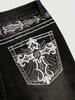 Jeans Donna Vita Alta Lavaggio Scuro Tasca Ricamata Vestibilità Slim Micro-Svasati