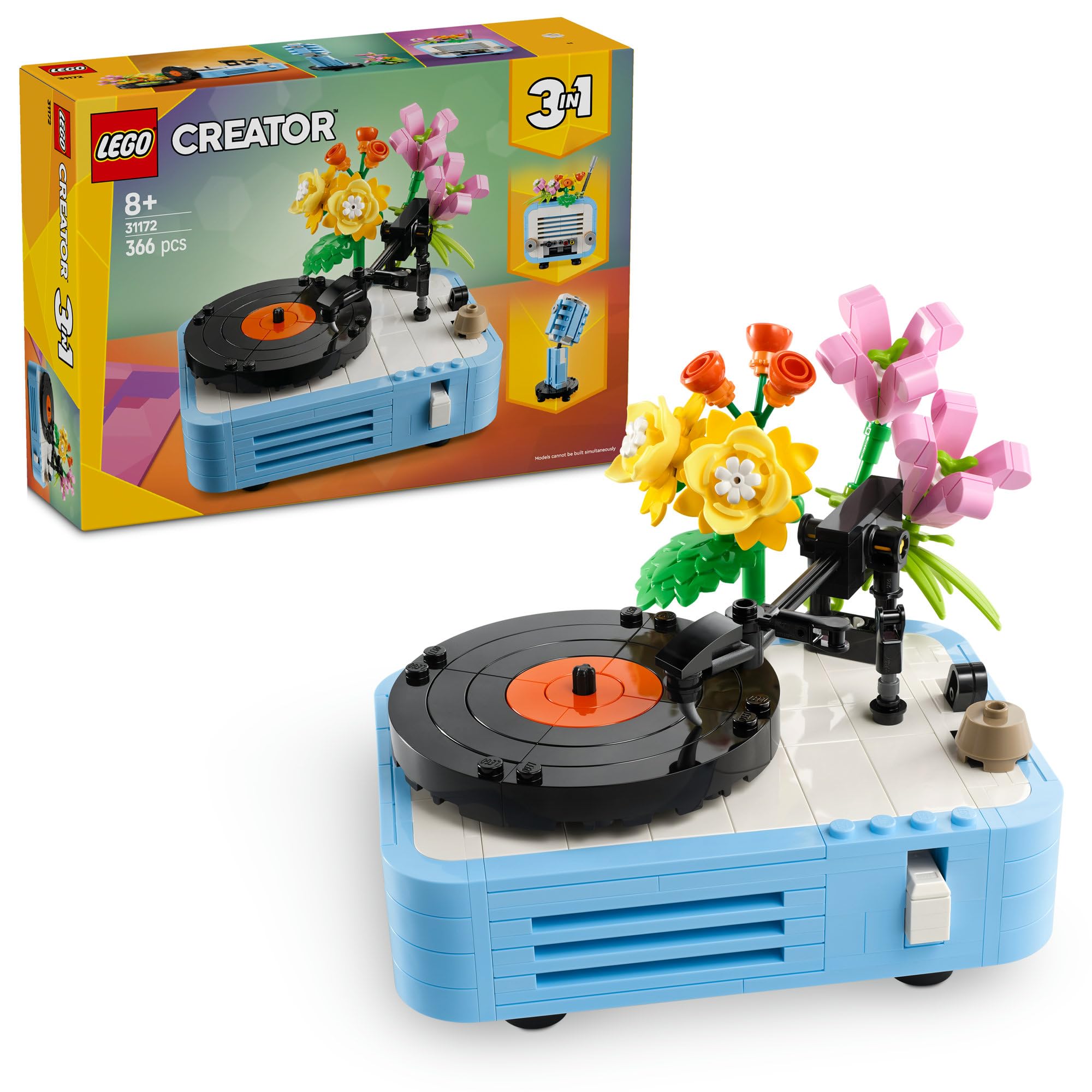 

LEGO Creator Flower and Record Player Toy, Birthday Gift, Building Blocks, for Boys and Girls, Ages 8, 9, and 10, Elementary School Students, 31172