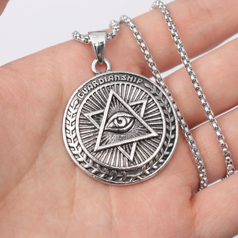 Vintage Masonic Omniscient Eye Hexagram Men's Circle Pendant Necklace