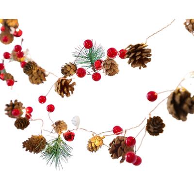 LED Christmas String Lights Decoration with Pine Cone Needles Red Berry Bell for Indoor Outdoor