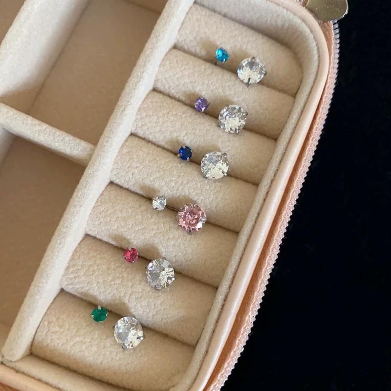 Stainless Steel Blue Rhinestone Stud Earrings for Women Delicate Sweet C-Shaped Cartilage Earrings Casual Versatile Jewelry Gift