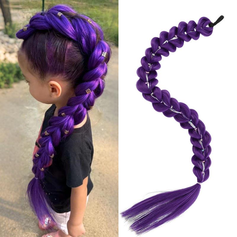 32inch Braided Purple Hair Ponytail with Tinsel Hair Wig Super Long Extensions Shiny Tinsel Hair for Kids Party Use Purple Wig