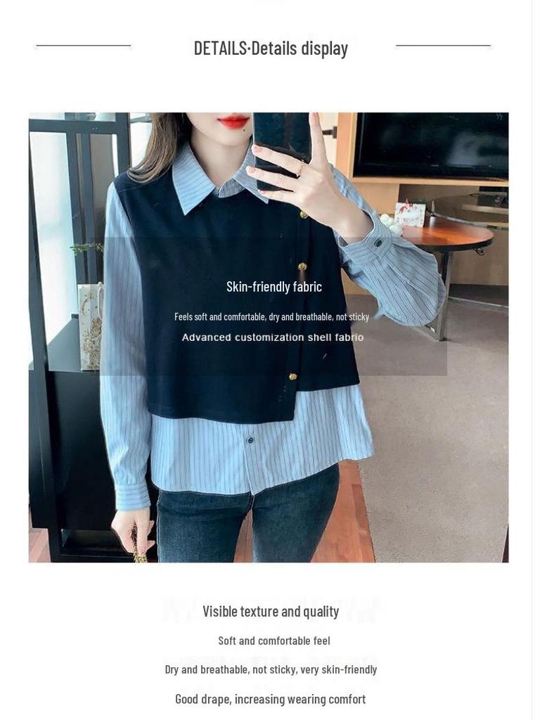 2025 Stylish Striped Patchwork Two-Piece Long Sleeve Fashion Top