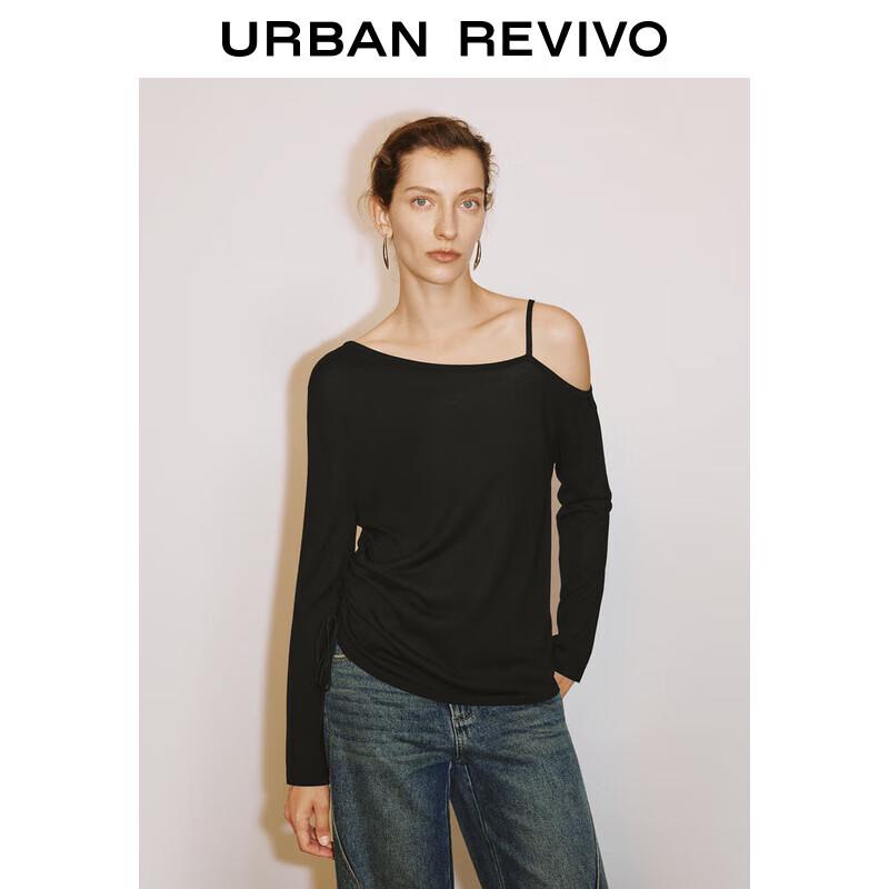 

UR 2025 Spring Women s Asymmetric Neck Pleated Knit Top M