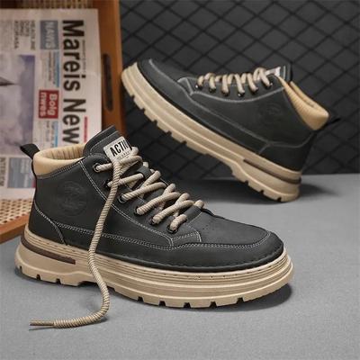 Men's Boots High Top Casual Sneaker High Quality Leather Ankle Boots for Men Lace Up Platform Work Boot Botas Masculinas