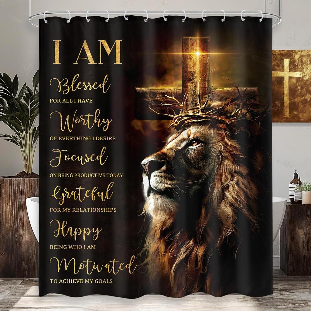Black Men'S Shower Curtain African American King Portrait With Inspirational Quotes, Waterproof Fabric Bathroom Set With