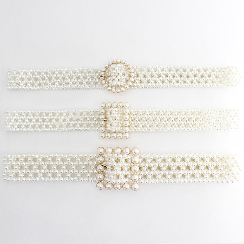 Mei Mary Women's Buckle Inlaid Pearl Girdle Decorative Dress Fishing Line Series Pearl Waist Chain