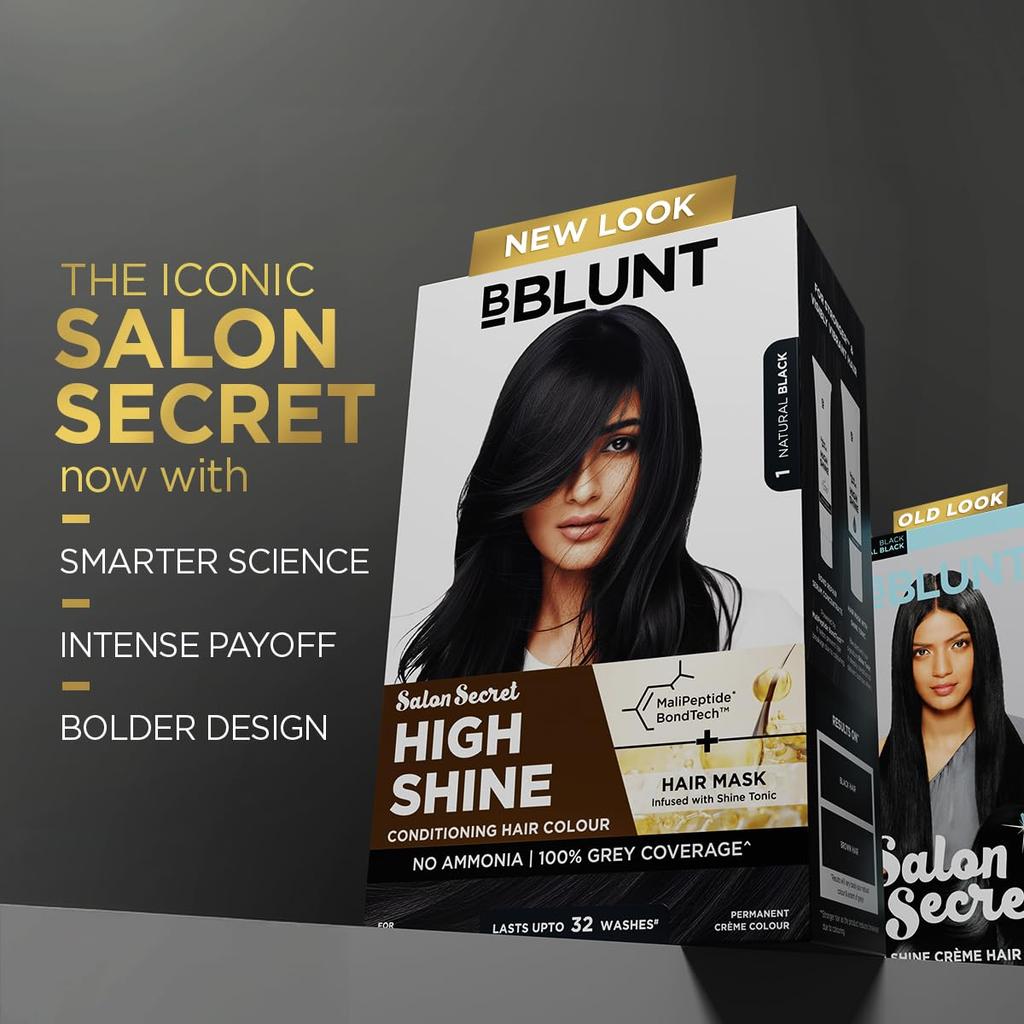 BBLUNT Salon Secret High Shine Conditioning Hair Colour Natural Black 130G Pack of 1 Long Lasting Vivid Colour