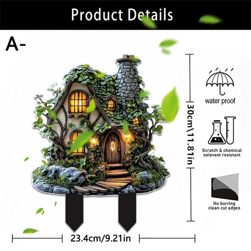 Acrylic Miniature Cabin Stake Decoration Weather Resistant Acrylic Cottage Stake Ornament For Patios Backyard Garden