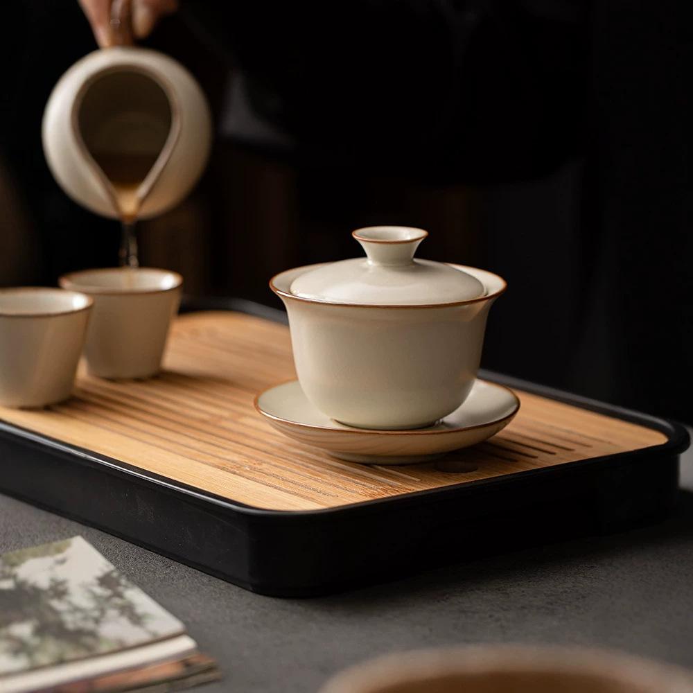 Ru kiln Kung Fu tea set Household Xishi pot set New tea set Tea table set